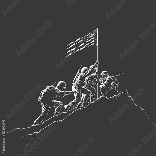 ultra simple single line graphic illustration of soldiers