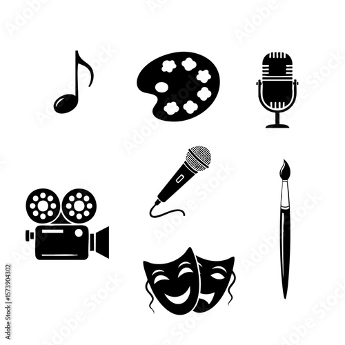 Creative Arts Icons Music, Film, Painting, and Theater Symbols