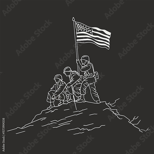 ultra simple single line graphic illustration of soldiers