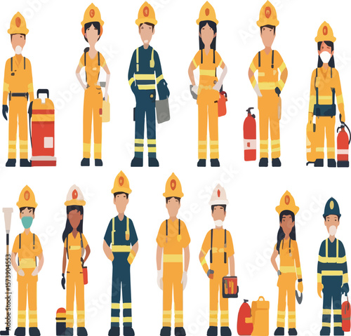 Diverse Group of Firefighters with Equipment