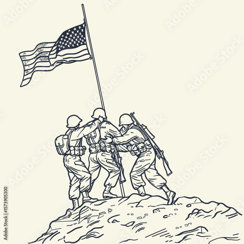 ultra simple single line graphic illustration of soldiers