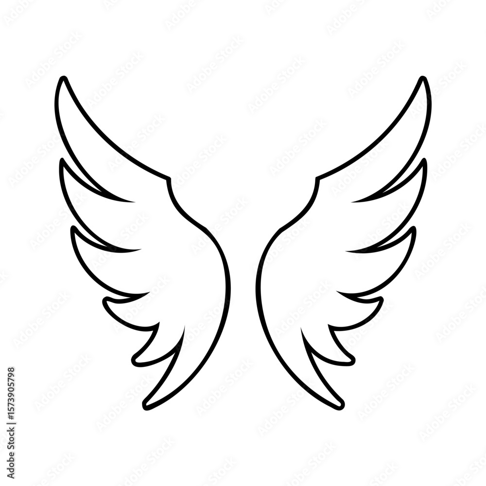 Obraz premium Stylized black angel wings outline white
