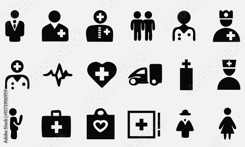 Black Silhouette Medical and Healthcare Icon Set