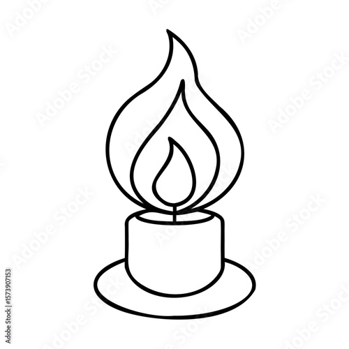 Burning candle flame with wick and base fire light