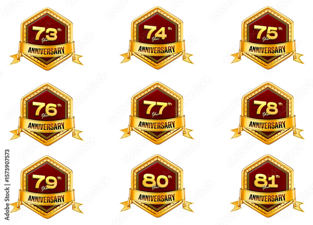 Obraz premium Anniversary 3D Icon Set With Golden Badge Transparent Background
