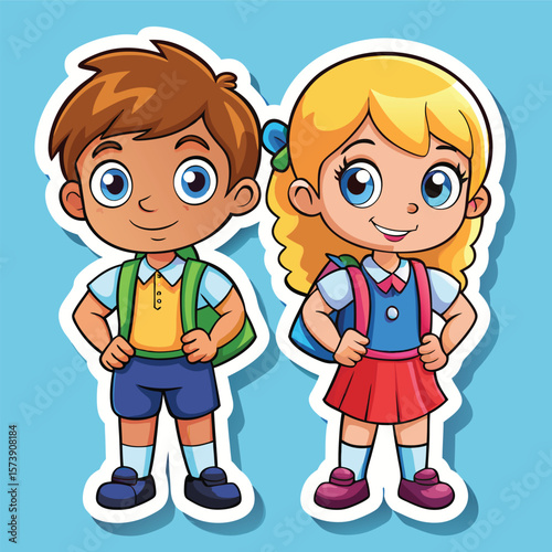 Cartoon school children with backpacks