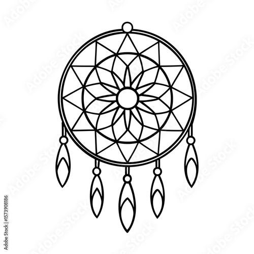Intricate circular dream catcher with hanging pendants