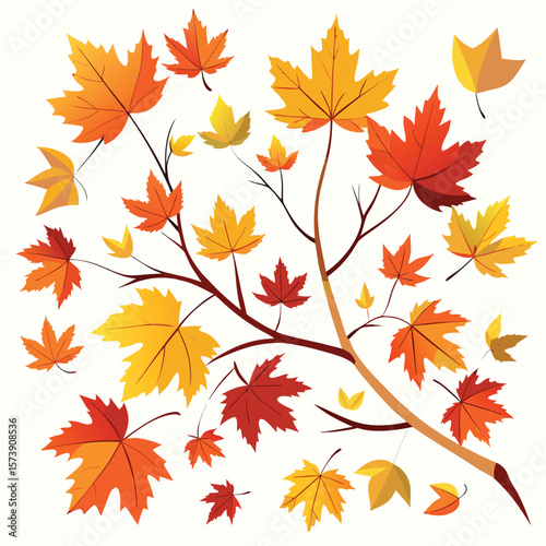 Autumn maple leaves form a colorful, seamless fall nature background with orange, red, and yellow foliage illustrations