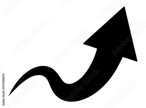 Curved upward arrow symbolizing growth. Transparent PNG version.