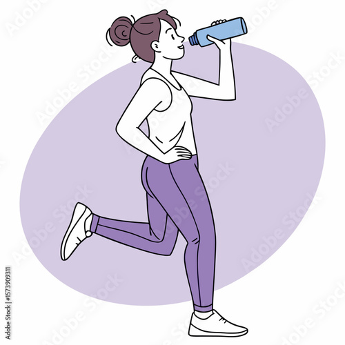 Active woman enjoying a refreshing drink during an outdoor exercise session