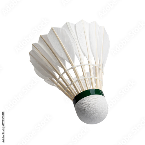 Isolated white badminton shuttlecock with racket on white background