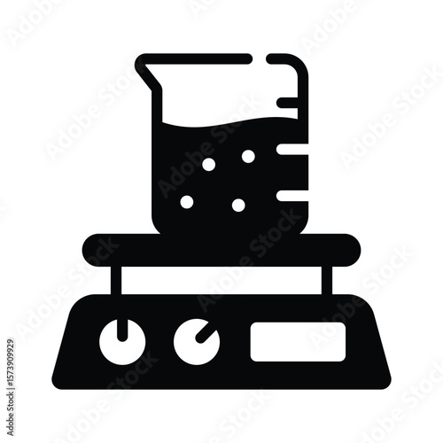 Hot plate with chemical beaker, icon designed in glyph style