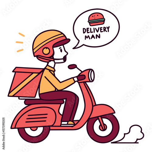 Skilled Rider Delivering Delicious Food On A Scooter With A Box On The Back