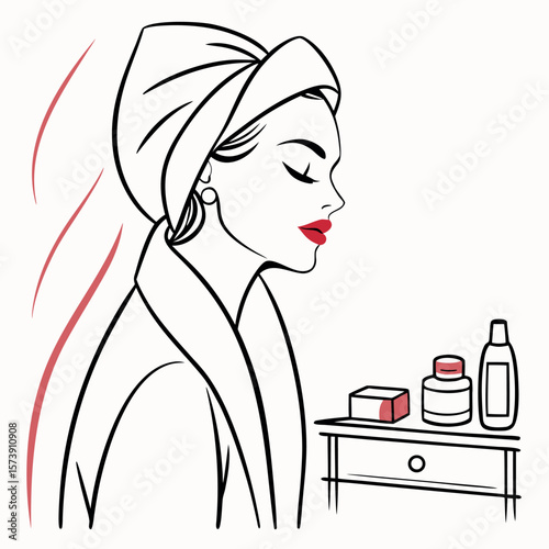 Young Woman Enjoying Luxurious Spa Day Routine with Skincare Products