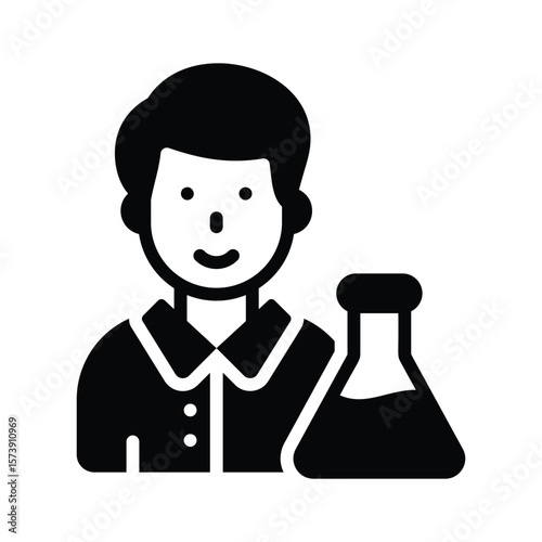 Person with beaker denoting chemist character, glyph style icon