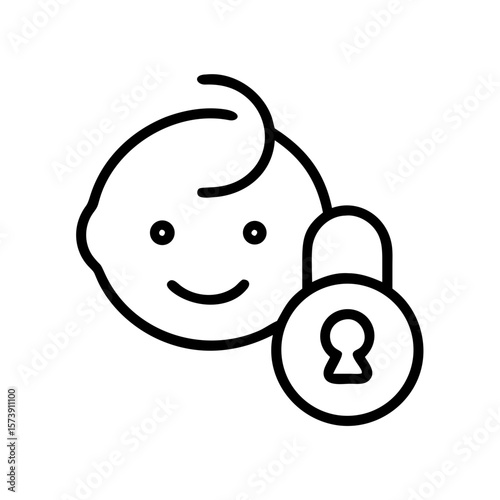 Child lock symbol featuring infant face and padlock as an icon for safety measures. Child lock symbol highlights protection against danger and harm.