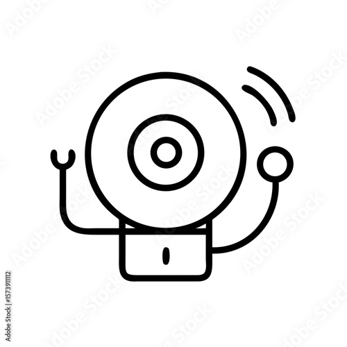 Fire alarm icon depicted with a simple, clean outline style on white background. Fire alarm symbol represents danger alert for emergency situations,