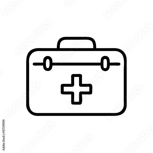 First aid kit isolated on white background, simple outline drawing. First aid kit includes essential medical supplies for emergencies, providing immediate care.