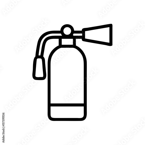 Fire extinguisher icon isolated on white is vital for safety and emergency situations. Symbol of fire extinguisher in minimalistic outline design denotes readiness.
