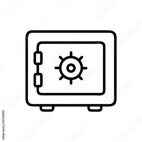 Safe box icon, showing locked secure container in simple style on white background. Durable safe box has a complex lock and reinforced door for protection.