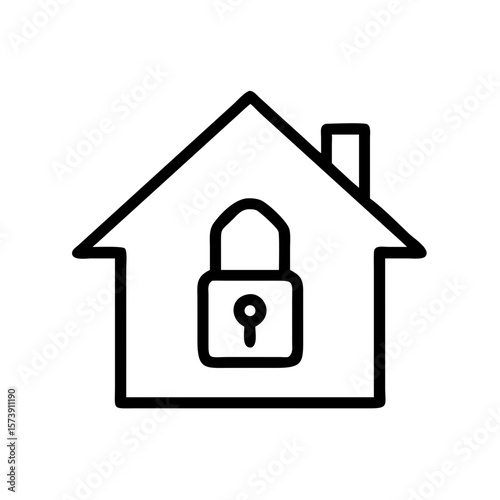 House with a lock icon in simple line art style to symbolize home security. House with a lock conveys safety, protection, and property assurance for insurance and real estate.