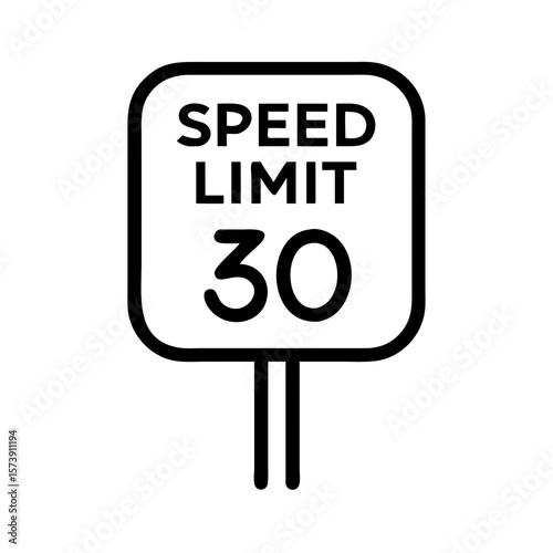 Speed limit sign is displayed, indicating thirty miles per hour, traffic regulations icon. This speed limit sign conveys information about road safety.