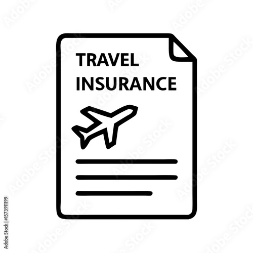 Travel insurance document featuring airplane icon and text with lines. Travel insurance document outlines coverage and benefits for travelers. Consider travel insurance document for secure trips.