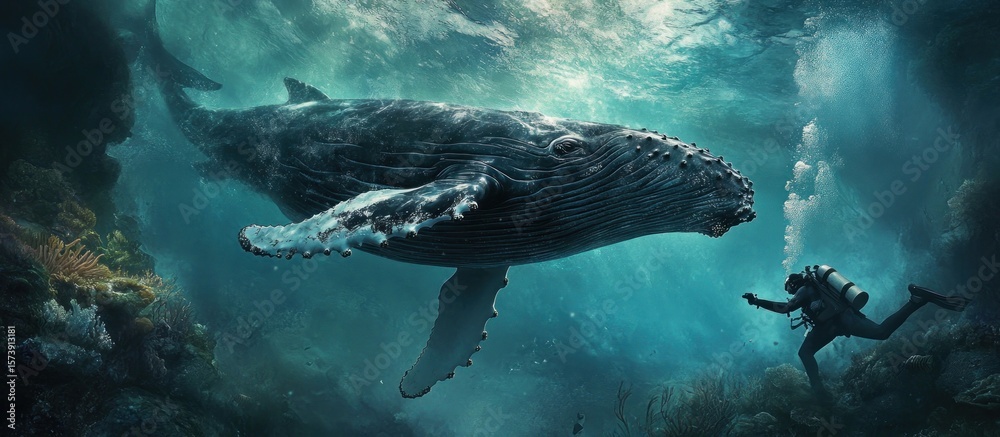 Obraz premium Underwater whale encounter