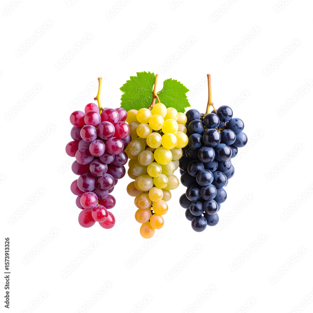 Fototapeta premium Bright red and green grapes bunch on white background
