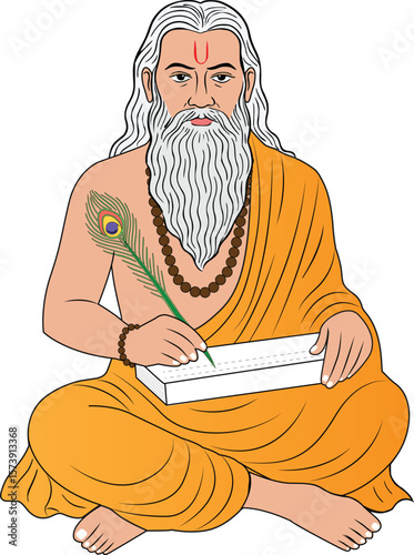 Indian Sadhu Rishi Muni Illustration with Peacock Feather	
