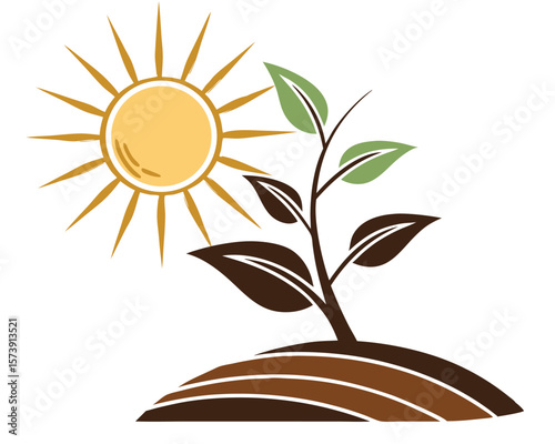 Illustration of a growing plant with sunshine illustrating growth nature and environmental concepts.
