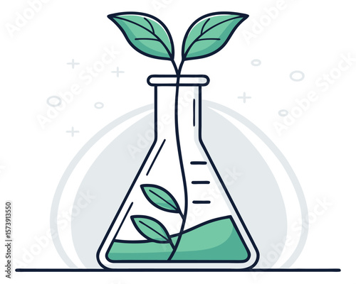 Green plant growing inside a scientific flask concept for environment protection or biology research.