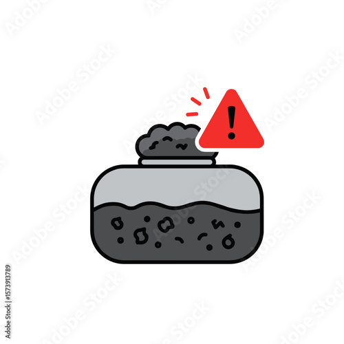 Septic tank clogging issue. Warning icon for blockage or sludge buildup