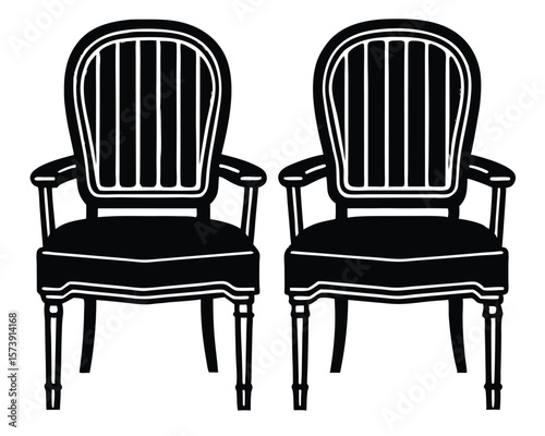Elegant black and white vector illustration of two stylish armchairs suitable for interior design projects.