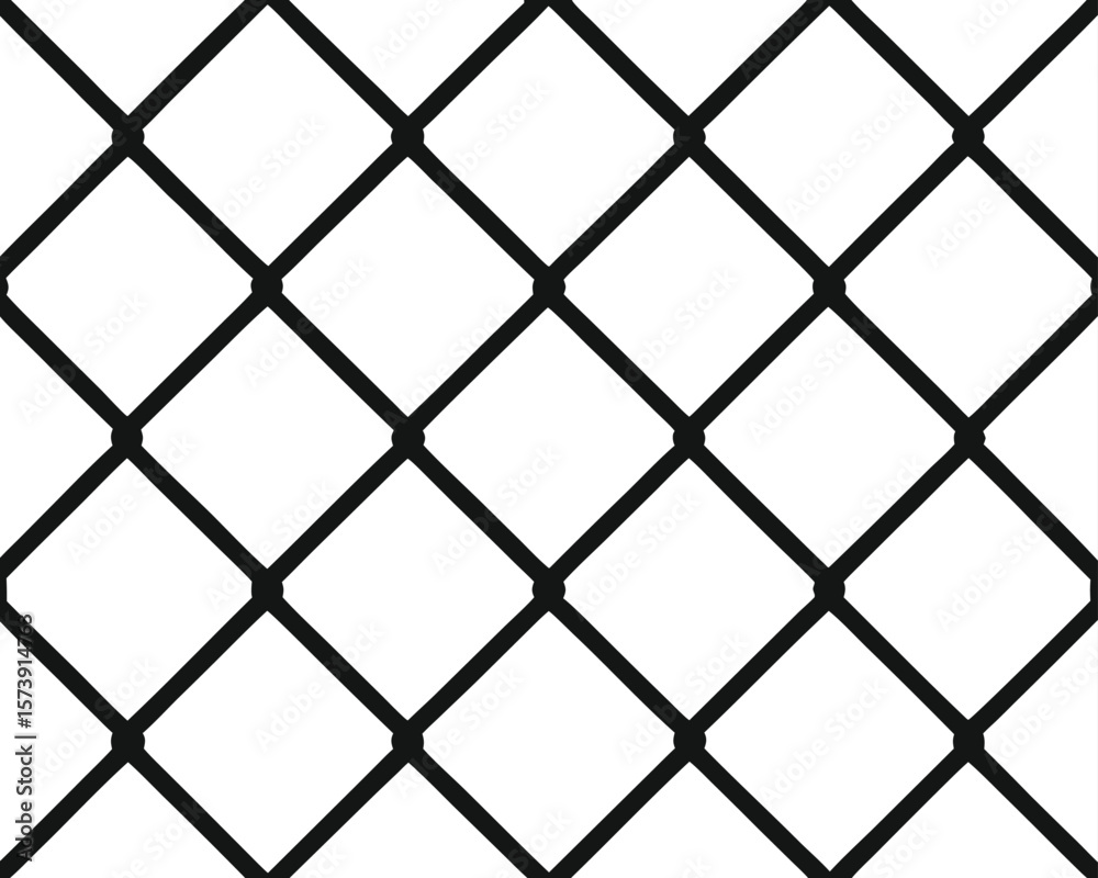 Fototapeta premium Black chain link fence seamless pattern on white background for design element and texture.