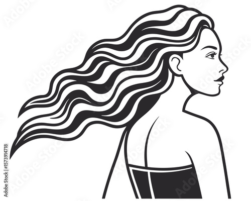 Vector illustration of a beautiful woman with flowing hair and elegant profile pose.
