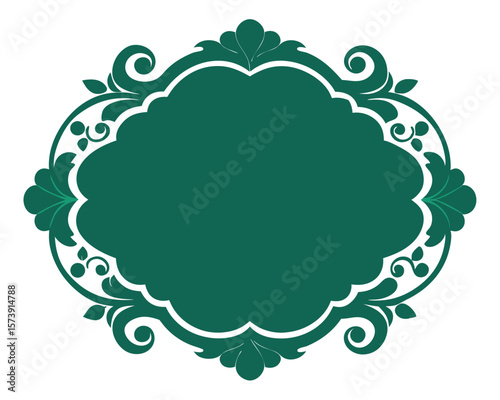 Elegant teal floral frame design illustration with blank space for text or graphic elements on white.