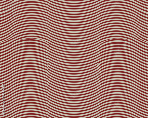 Wavy striped pattern illustration in shades of red and cream creating optical illusion of curves. abstract, design, background.