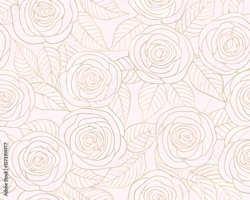 Elegant gold rose pattern on soft pink with beautiful floral design for various applications.