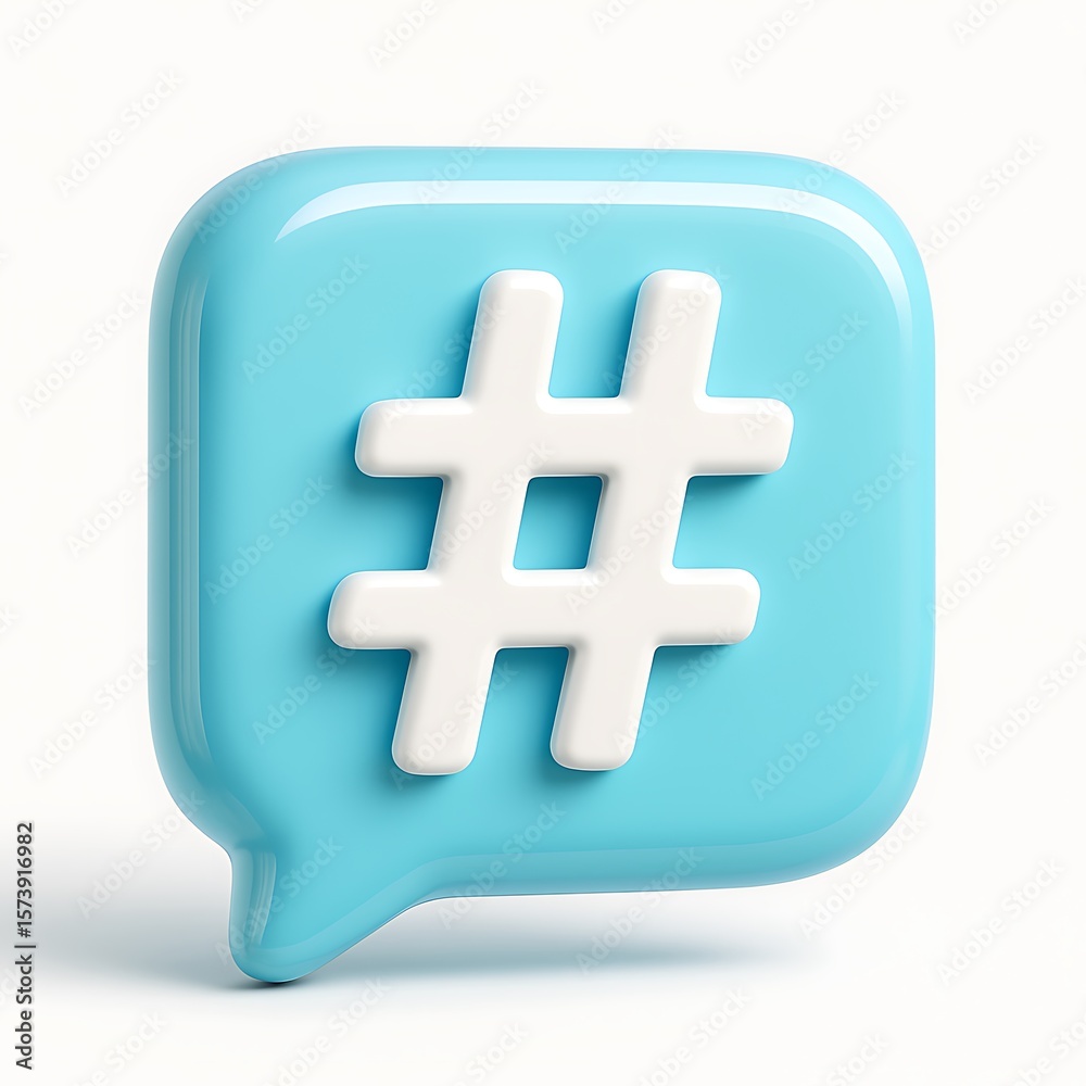 Obraz premium A blue hashtag symbol in a speech bubble is isolated on white background