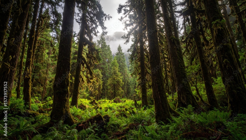 Fototapeta premium Lush green Hoh rainforest in daytime