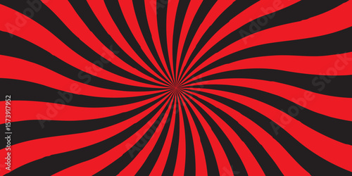 Vector sunburst pattern red  and black background design. Vintage sunrays illustration swirl grunge backdrop line. sun beam vector banner design and comic burst gradient concept pattern.	