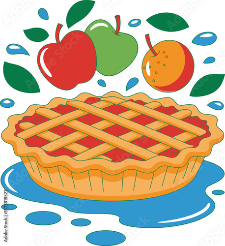 Apple Pie with Sauce Splash creative isometric illustration with layered dimension and depth cues.