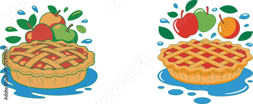 Apple Pie with Sauce Splash creative isometric illustration with layered dimension and depth cues.