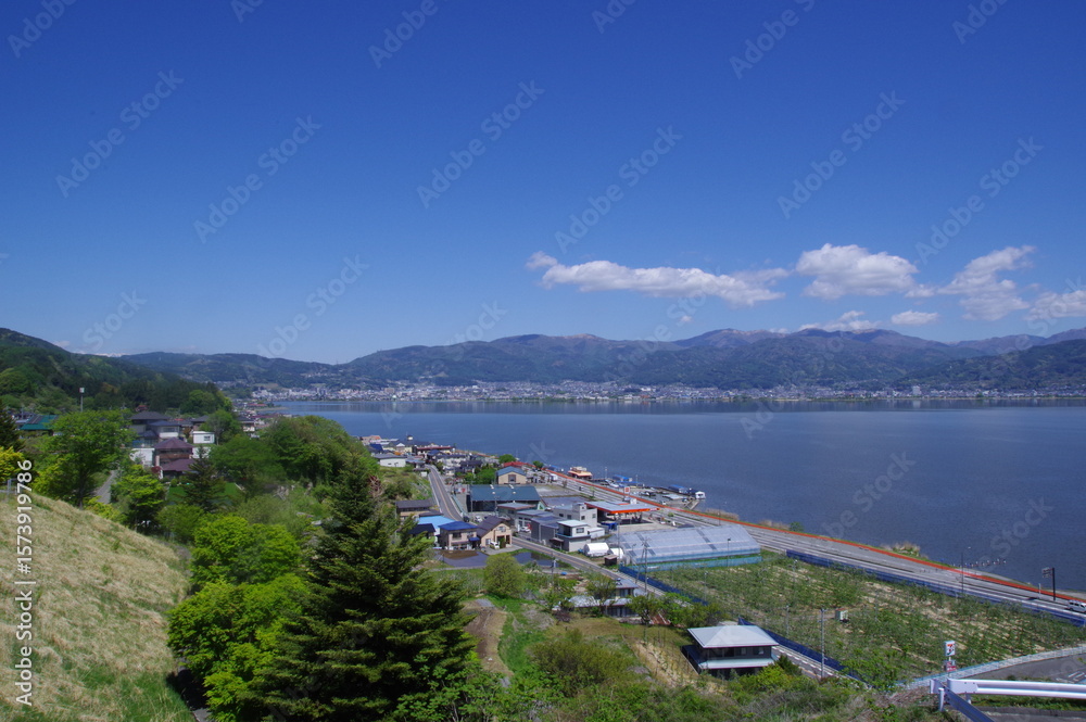 Obraz premium サービスエリアから見た、諏訪湖の風景