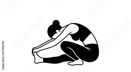 Woman in forward bend pose stretching on transparent background  
