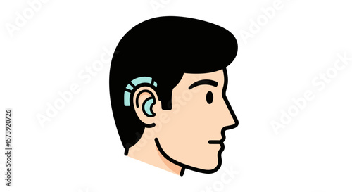 Man with hearing aid in side profile isolated on transparent background  