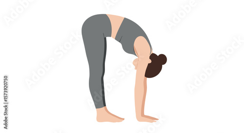 Young woman practicing forward bend pose isolated on transparent background  