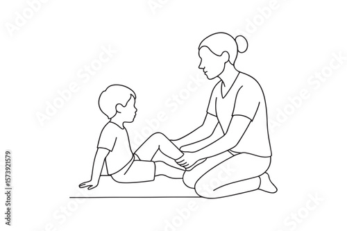 Child physiotherapy continuous one line drawing minimalism design