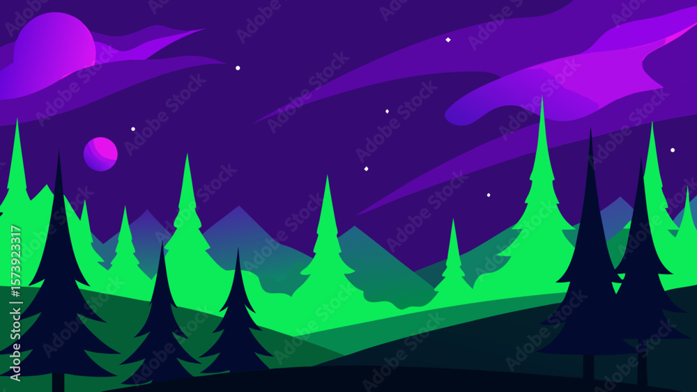 Obraz premium night landscape with forest